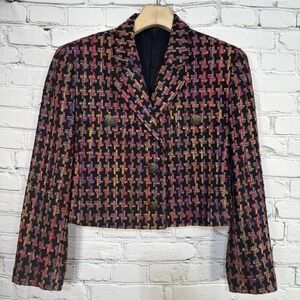 Vintage Doncaster Women's 12 Silk Cropped Blazer 2‎ Button Brocade Jacket Celtic